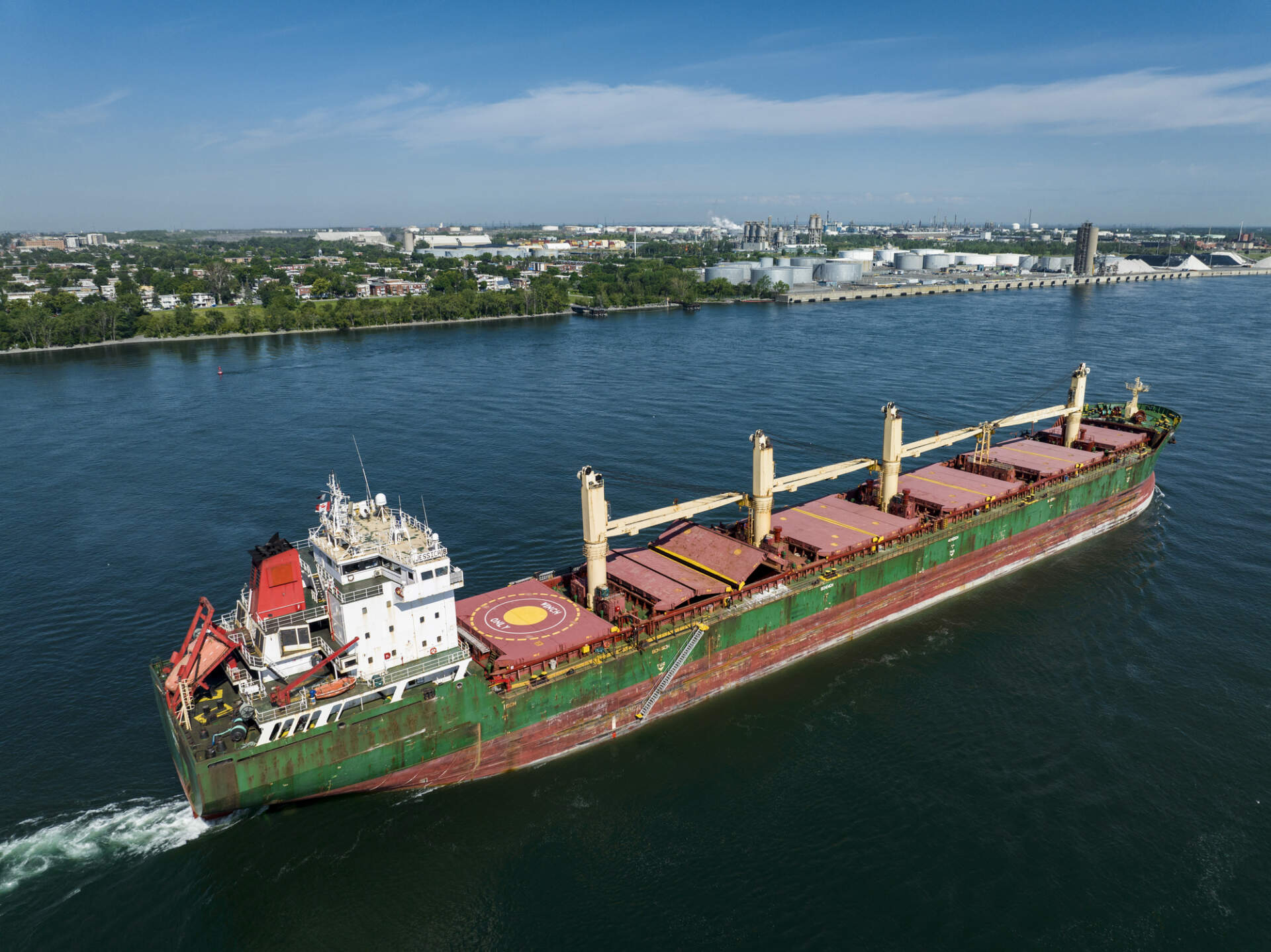 A cargo ship near the Port of Montreal.
