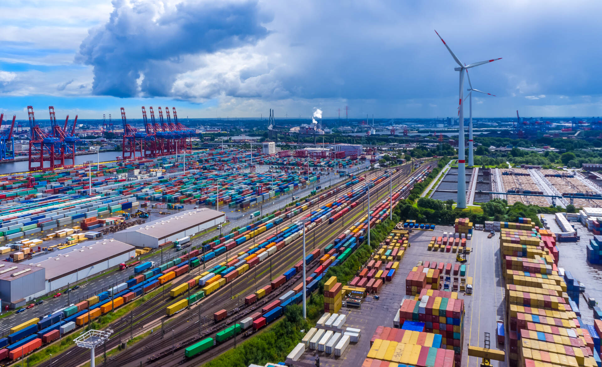 An aerial view of a shipyard. Canada's trade surplus grew in October.
