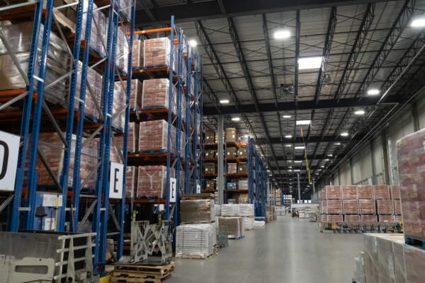 Food grade storage is shown in a warehouse.