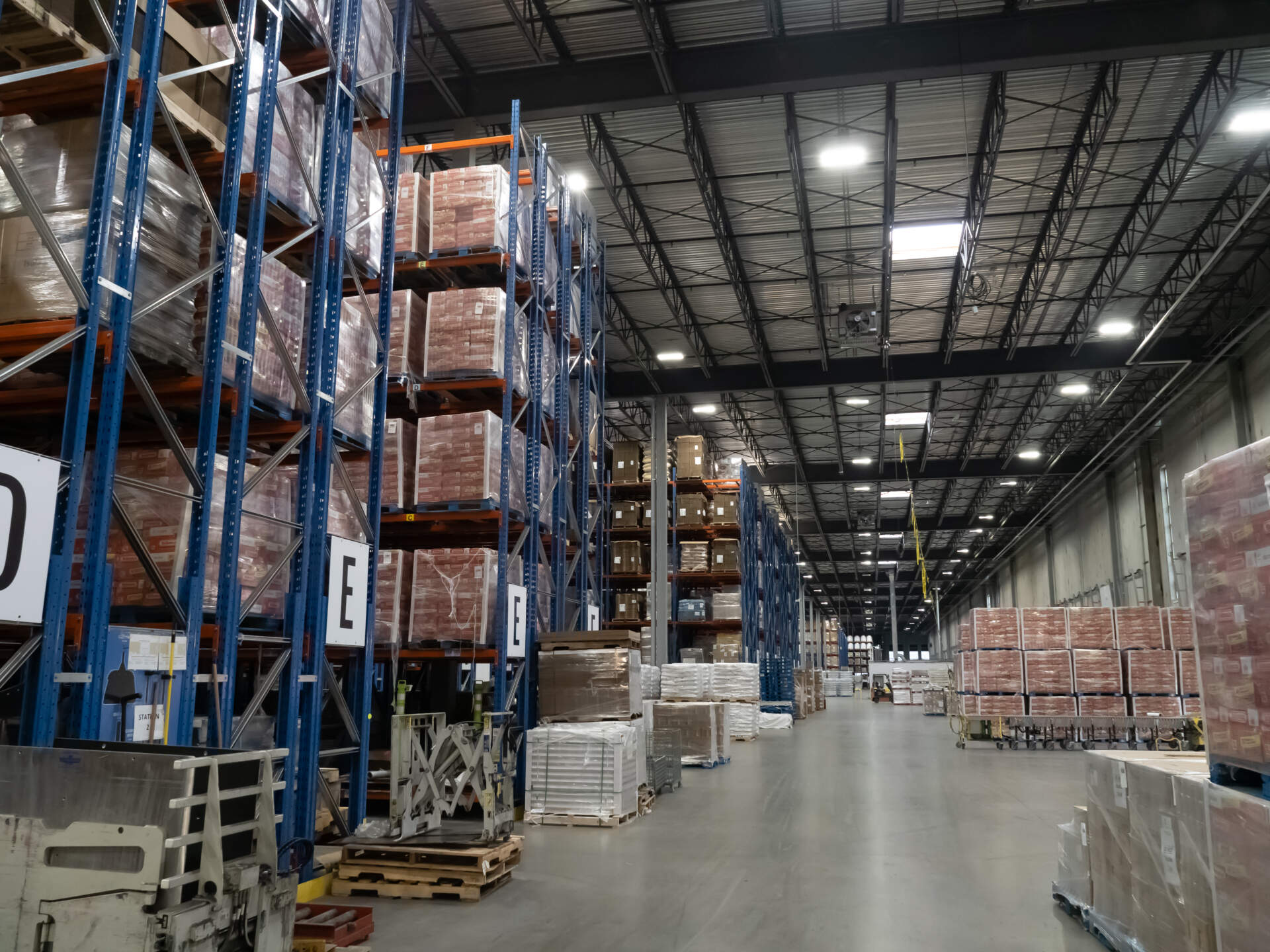 Food grade storage is shown in a warehouse.